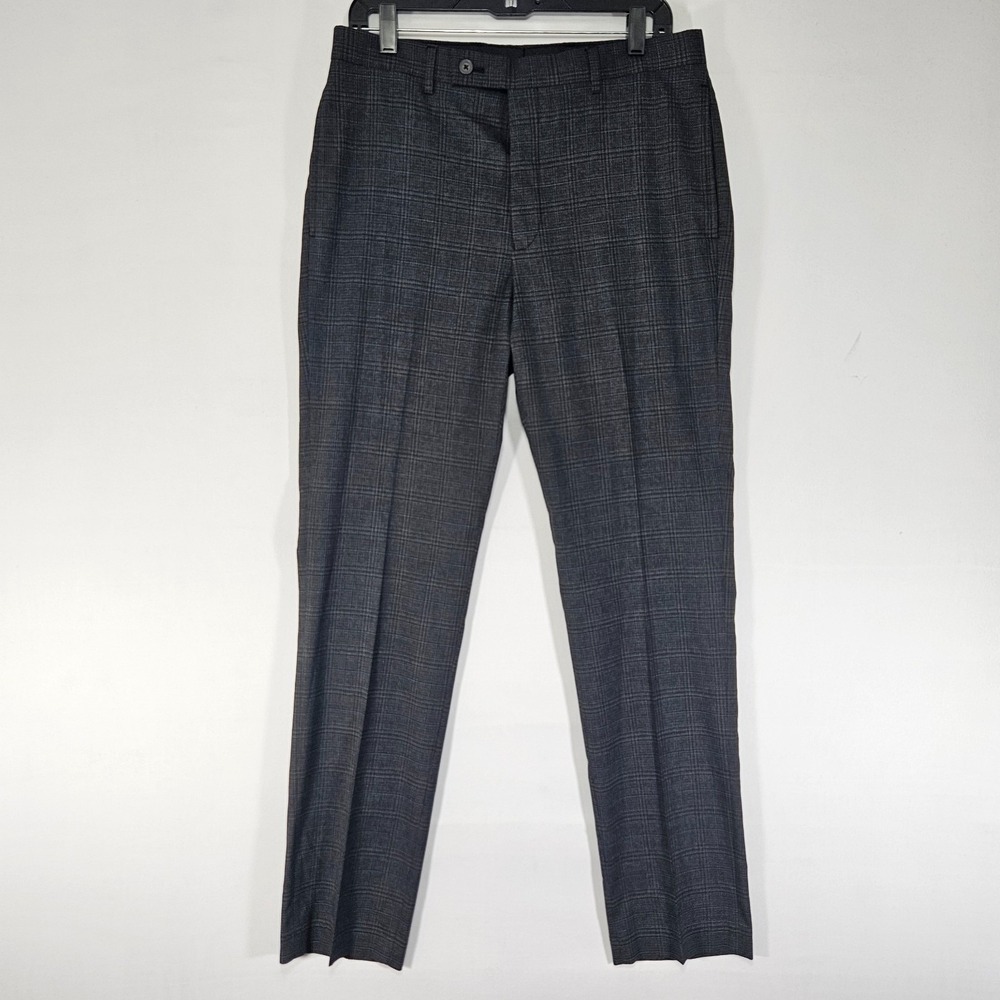 Calvin Klein Men's Dress pant Trousers Charcoal Plaid Poly Blend XSLIM 33x32